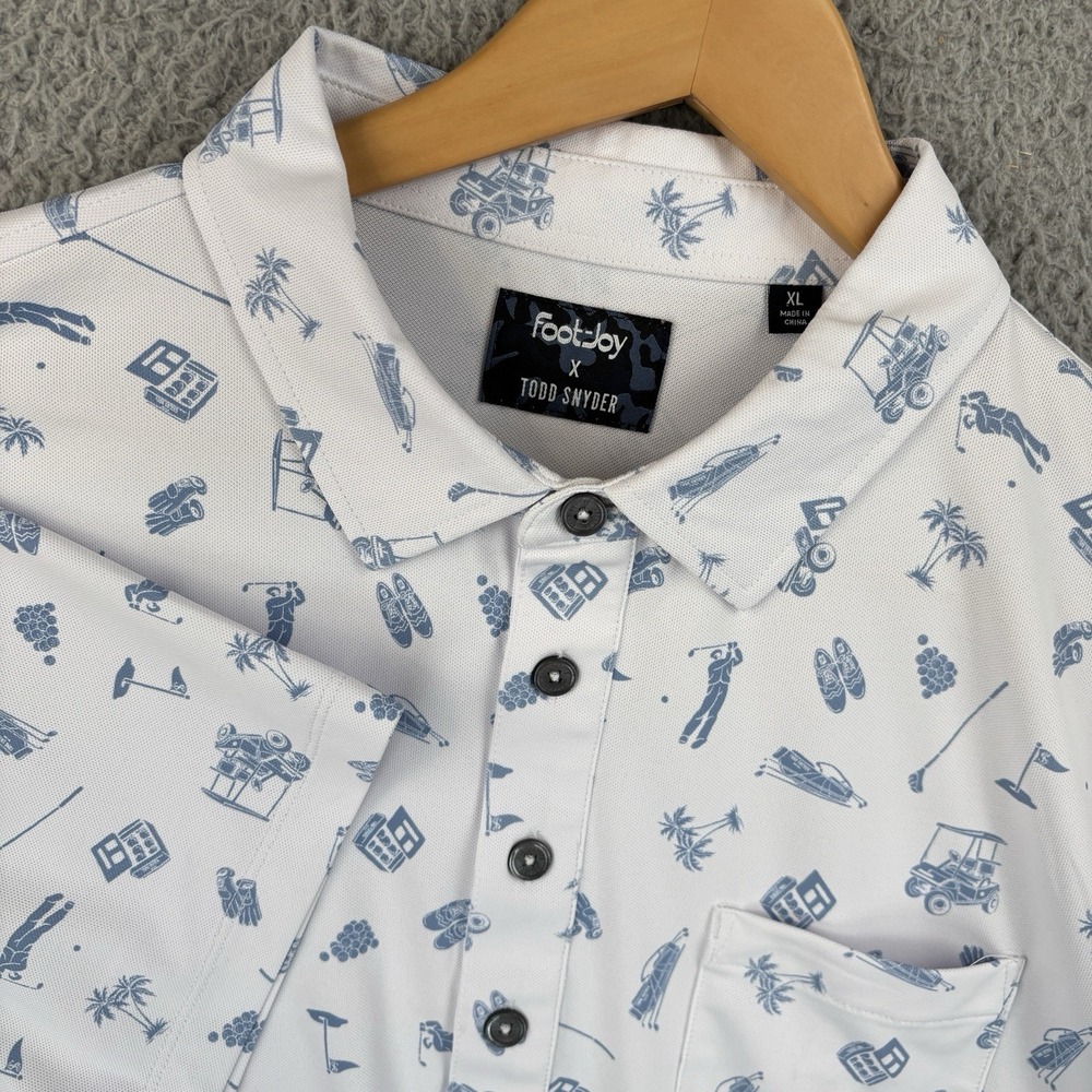 Footjoy Todd Snyder Polo Shirt Mens XL White All Over Print Golf Casual